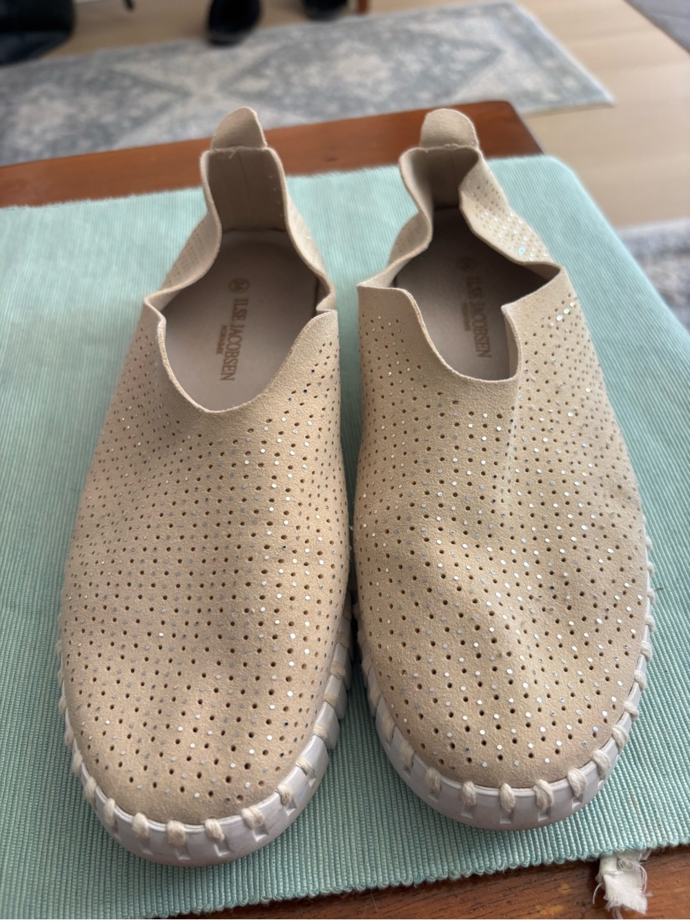 Ilse Jacobsen Beige Perforated Slip-On Espadrilles